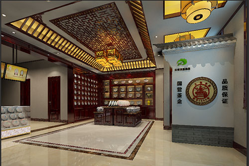 新洲古朴典雅的中式茶叶店大堂设计效果图